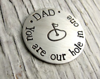 Personalized Golf Ball Marker, Father's Day Gift, Grandpa Key Chain Leather, Sterling Silver, Hand Stamped