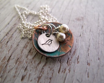 Bird Nest Necklace, Nest Egg Necklace, Hand Stamped Bird Nest, Mama Bird, Mother's Jewelry, Ready to Ship, Mother's Day Gift