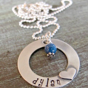 Personalized Mother&#39;s Name Necklace, Hand Stamped, Heart, Children&#39;s Name