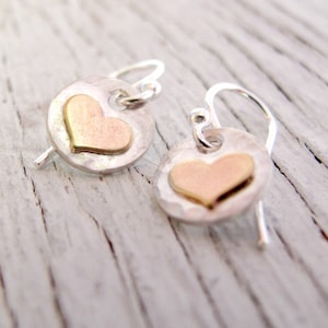 Silver and Gold Heart Earrings, Small Hearts, Gift for Her, Ready to Ship