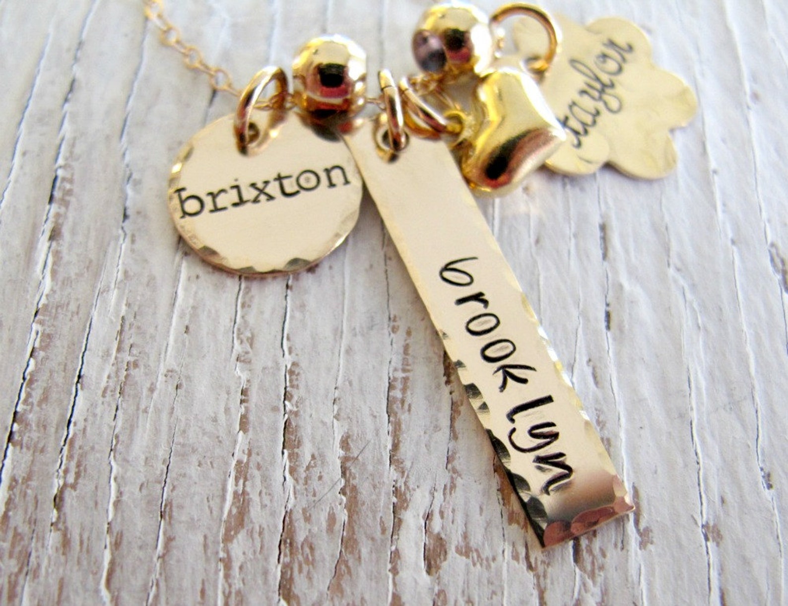Personalized 14k Gold Filled Family Name Necklace, Hand Stamped Charm ...