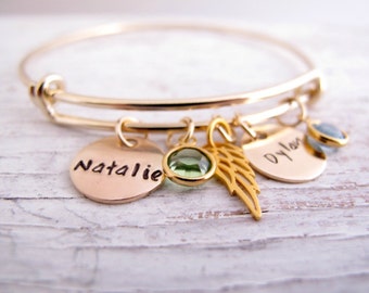 Personalized Mother's Bracelet, Gold Plated, Hand Stamped, Grandmother Bracelet, Kids Initials, Birthstones, Mother's Day Gift