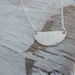Sterling Silver Half Moon Necklace, Personalized, Hammered, Half Circle, Minimalist, Modern, Initial