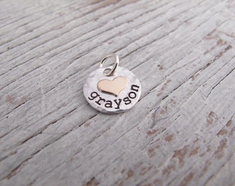 Add a Charm, CHARM ONLY, Kids Name Necklace, Hand Stamped, Sterling Silver, Hammered, Gold Hearts, Personalized, Mother's Necklace