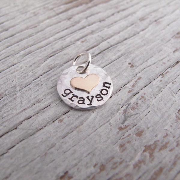 Add a Charm, CHARM ONLY, Kids Name Necklace, Hand Stamped, Sterling Silver, Hammered, Gold Hearts, Personalized, Mother's Necklace