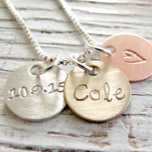 Personalized Initial Jewelry, Hand Stamped Necklace, Mixed Metals, Mother's Day Gift, Mother's Necklace, Grandma, Gift for Her