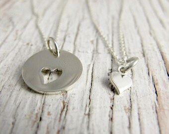 Mother Daughter Necklace, Heart Cutout, I carry your heart with me, Tiny Heart, Sterling Silver, Valentine's Day Gift, READY TO SHIP