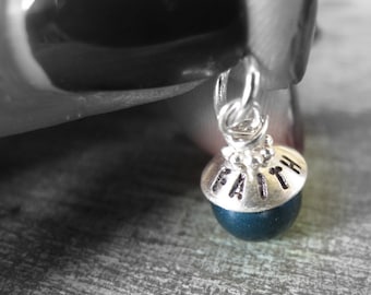 Handstamped Silver Necklace - Add a bead cap pearl birthstone with date or name