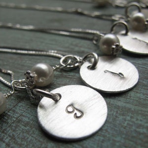 Personalized Initial Necklace, Hand Stamped, Sterling Silver, Pearl, Natural, Brushed Finish, Gift for Her, Mom, Bridal Party