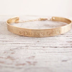 Personalized Gold Filled 14k Cuff Bracelet, Hand Stamped Mother's Bracelet, Grandmother's Bracelet, Christmas Gift