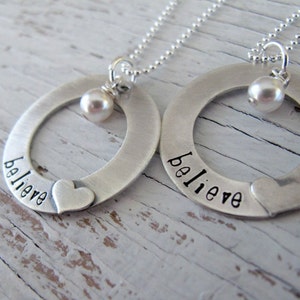 Ready to Ship, Believe Hand Stamped Necklace, Inspirational, Hand Stamped, With Birthstone
