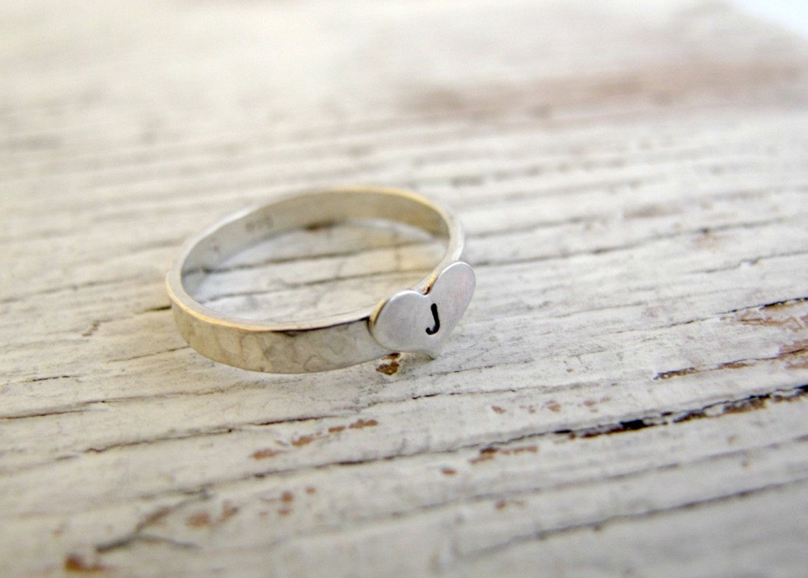 Personalized Ring, Hand Stamped, Initial, Sterling Silver, Heart Ring ...