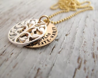 Personalized Family Tree Necklace, Sterling Silver Gold Filled, Grandmother Gift