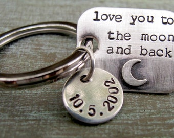 Father's Key Chain, Hand Stamped Personalized Sterling Silver Key Chain,Gift for Him, Dad, Grandpa, Brother, Teenager