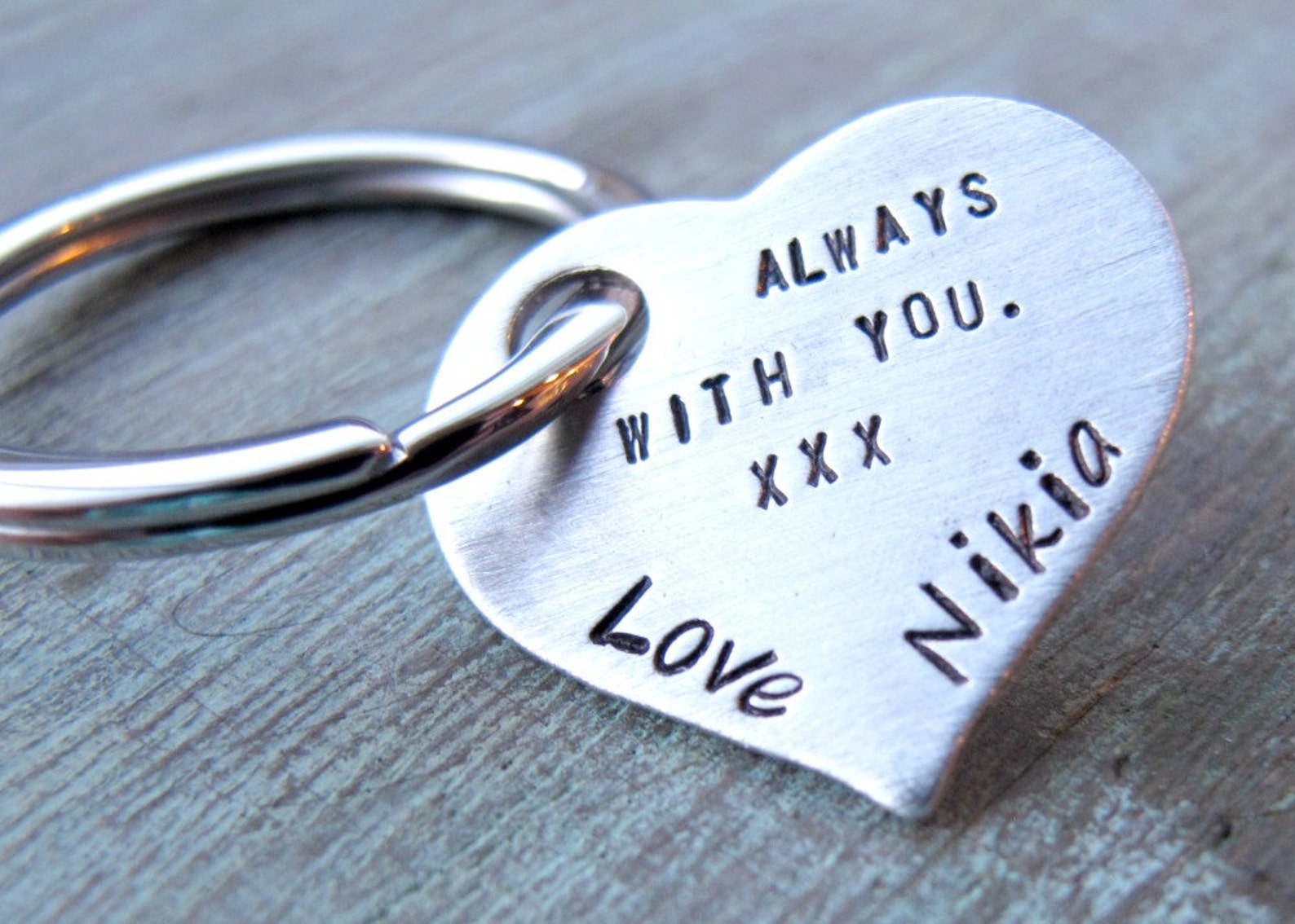 Personalized Heart Keychain Handstamped Keychain Etsy