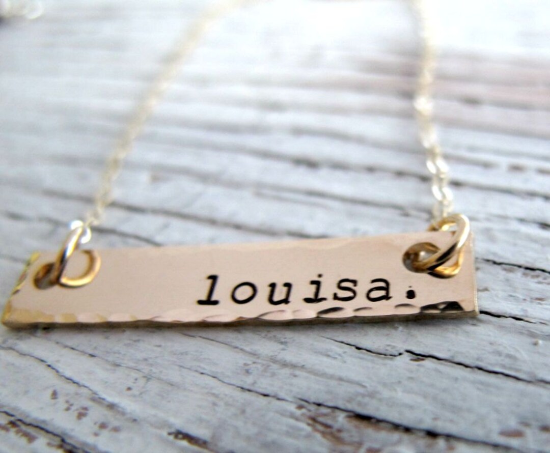 Gold Bar Name Necklace, Hand Stamped, Personalized, Hammered, Delicate, Modern Etsy
