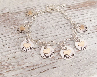 Personalized Sterling Silver Grandma Bracelet, Hand Stamped Kids Names