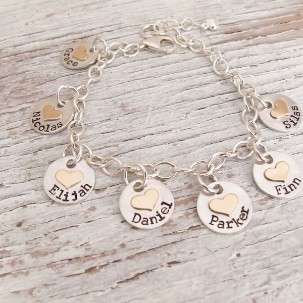 Personalized Sterling Silver Grandma Bracelet, Hand Stamped Kids Names