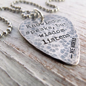 Personalized Guitar Pick Necklace for Men, Engraved Guitar Pick, Rustic, Hammered, Musician Gift