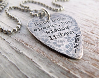 Personalized Guitar Pick Necklace for Men, Engraved Guitar Pick, Rustic, Hammered, Musician Gift