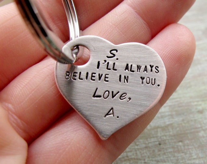 Personalized Heart Keychain, Handstamped Keychain, Anniversary, Gift ...