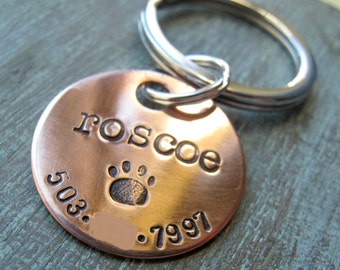 Custom Personalized Pet ID Tag, Pet Name, Hand Stamped, Copper