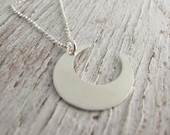 Crescent Moon Necklace, Sterling Silver, Handmade, Half Moon, Ready to Ship