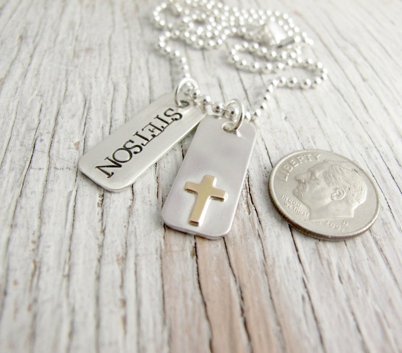 Communion Jewelry, First Confirmation Necklace, Communion Gift, Hand Stamped Necklace for Boy or Girl, Faith, Cross, Sterling Silver image 3