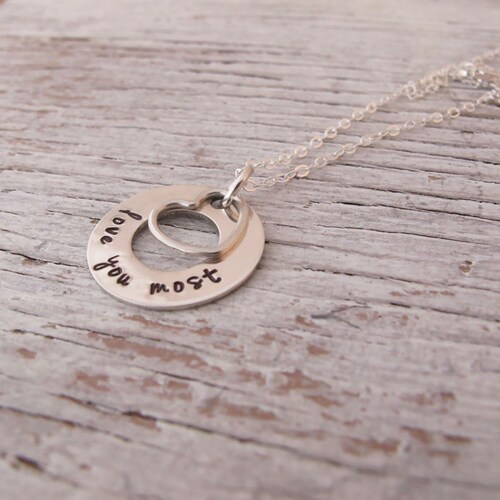 Collier coeur en argent sterling estampé à la main, je vous aime le plus