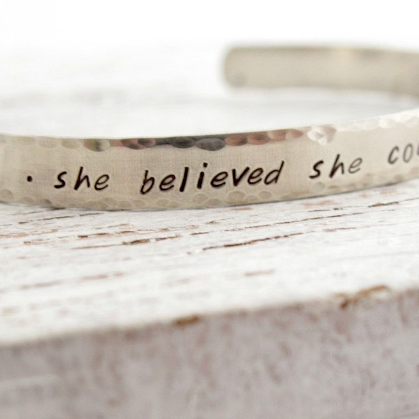 She believed She Could So She Did, Silver Bracelet Cuff, Inspirational, Graduation