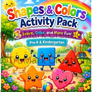 Shapes and Colors Activity Pack | 44 Page Preschool Kindergarten | Tracing Color by Number Sight Words No Prep Printable PDF