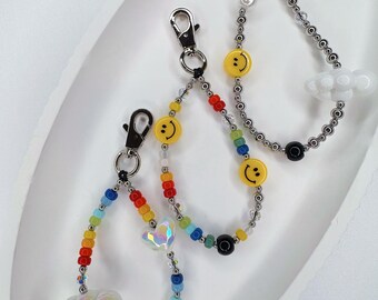 Beaded Keychain Charms with Smile Faces & Cloud Beads – Colorful Phone Charms or Bag Accessories, keychain.