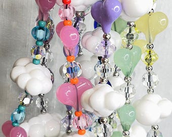 Cloud & Heart Beaded Phone Strap: Kawaii Pastel Evil Eye Lanyard