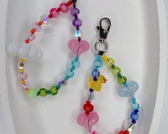 Whimsical Beaded Keychain Charms, phonecharms, Cloud, Heart & Duck Beads – Cute Phone or Bag Accessories