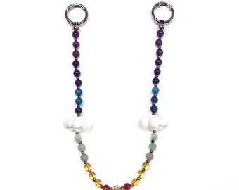 Rainbow Cloud Keychain 3-in-1 Beaded Charm - Cute Kawaii Bag Charm, Wrist Strap & Phone Accessory Gift for Her