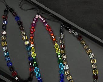 Chunky Cube Beaded Phone Charm: Handmade Rainbow Wrist Strap