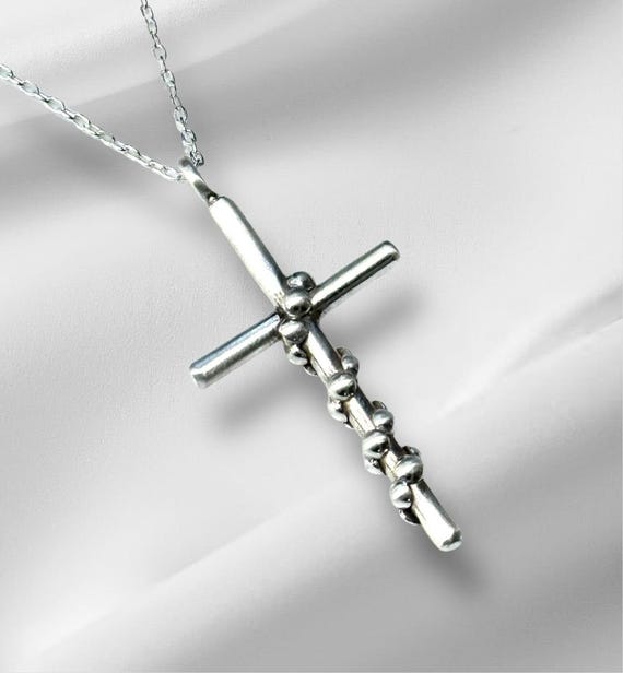 Smooth Sterling Silver Ball Wire-wrapped Cross Necklace