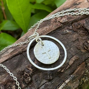 Hammered Sterling Silver Necklace with Polished Cross