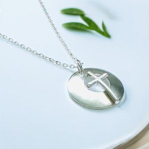 Smooth Sterling Silver Open Disc Necklace Center Cross