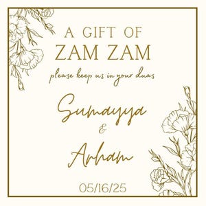 Nikkah Favor Zam Zam Bottle Label
