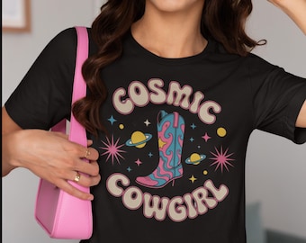 Cosmic Cowgirl Mother's Day T-Shirt Retro Western Graphic Shirt Y2K Rodeo Aesthetic Shirt Space Cowgirl Outfit for Women Gift for Mom Life