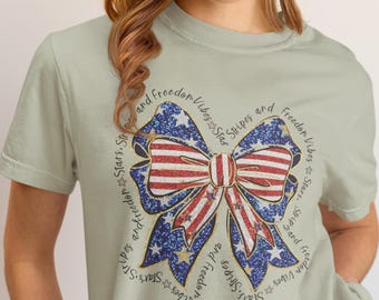 Patriotic Coquette Bow Shirt for 4th of July Shirt, America Shirt, USA Shirt for Her, Fourth of July Shirt, Independence Day Tee Freedom Top