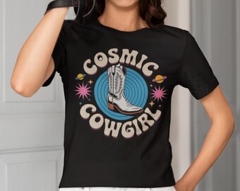 Cosmic Cowgirl Mother's Day T-Shirt Retro Western Graphic TShirt Y2K Rodeo Aesthetic Shirt Space Cowgirl Gift Outfit for Women Mom Life Tee