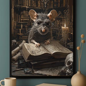 Gothic Librarian Rat Poster: Funny Dark Academia Animal Art (Digital Download, 16x24 inches)