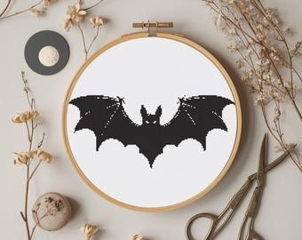 Schema punto croce per principianti • Pipistrello gotico nero (download PDF)