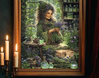 Garten Hexe Kunstdruck Illustration: Zauberhaftes Blumenbild (Digitaler Download)