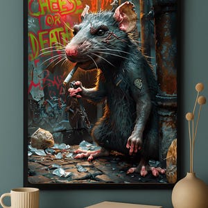 Gothic Street Brawler Rat Poster: Funny Rodent Fighter Art (Digital Download)