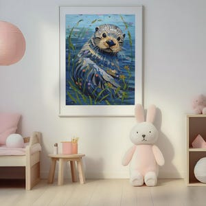 Whimsical Sea Otter Art Print: Coastal Nursery Decor