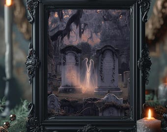 Geister Paar Gothic Print: Verwunschene Romantik, Gruseliger Halloween Dekor