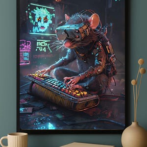Cyberpunk Rat Poster – Digital Hacker Rodent Wall Art, Funny Printable ...